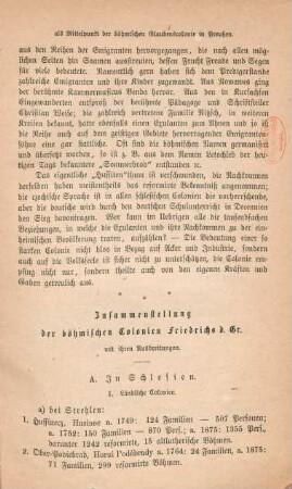 Zusammenstellung der böhmischen Colonien Friedrichs d. Gr. mit ihren Ausbreitungen