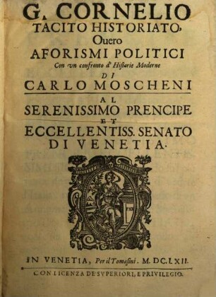 C. Cornelio Tacito ... Aforismi politici