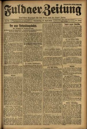 Erste Ausgabe vom Donnerstag, den 17. April 1924.