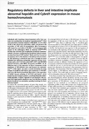 Regulatory defects in liver and intestine implicate abnormal hepcidin and Cybrd1 expression in mouse hemochromatosis