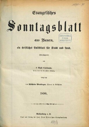 Evangelisches Sonntagsblatt aus Bayern. 1890