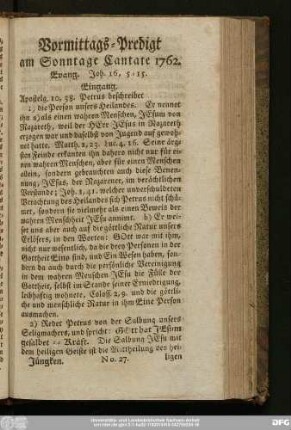 [No. 27.] Vormittags-Predigt am Sonntage Cantate 1762. Evang. Joh. 16, 5 - 15.