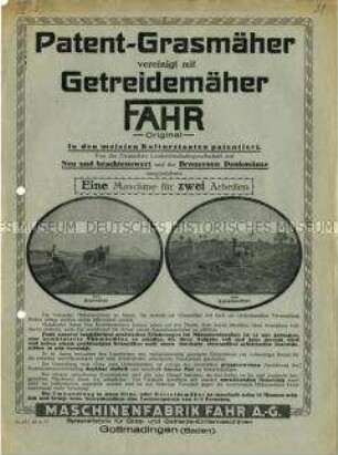 Grasmäher vereinigt mit Getreidemäher