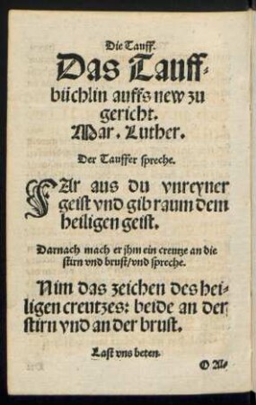 Das Tauffbüchlin auffs new zu gericht.