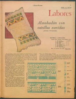 Labores [Dibujos] : Almohadón con vainillas zurcidas (Punto tunécino)