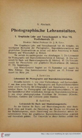 X. Abschnitt: Photographische Lehranstalten