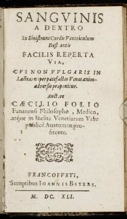 Sanguinis A Dextro In Sinistrum Cordis Ventriculum Defluentis.