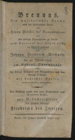 Brennus : Ein musikalisches Drama