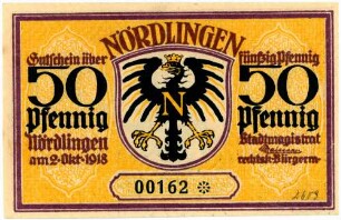 Geldschein / Notgeld, 50 Pfennig, 2.10.1918