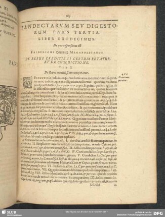 Liber Duodecimus: De quo respondebit est Fridericus Hartwich Megapolitanus. De Rebus Creditis Si Certum Petatur, Et De Condictione