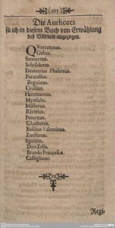 Die Authores so in diesem Buch von Erwählung deß Vitriols angezogen.