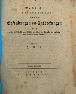 Nachricht von wichtigen Erfindungen
