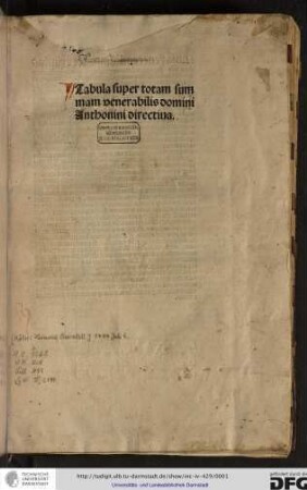 Tabula super totam summam venerabilis domini Antonini directiva