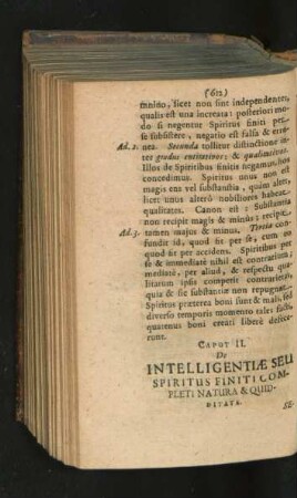 Caput II. De Intelligentiae Seu Spiritus Finiti Cmpleti Natura & Quidditate.