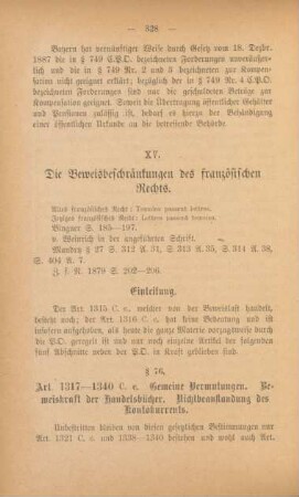 XV. Die Beweisbeschränkungen des französischen Rechts