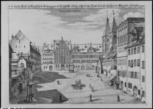 Nürnberg: Platz (Dillinghof) mit S. Egidienkirche (rechts) bis zum alten Tetzelhof (links)