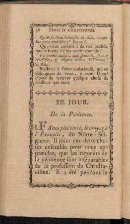 XII. Jour. De la Pénitence. - XXII. Jour. Des Souffrances.