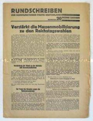 Rundschreiben der KPD Sachsen u.a. zur Reichstagswahl im November 1932 und zur Roten Hilfe