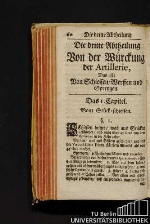 Die dritte Abtheilung. Von der Würckung der Artillerie, Das ist: Von Schiessen / Werffen und Sprengen.