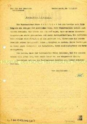 Beurteilung eines Polizeiwachtmeisters - Sachkonvolut