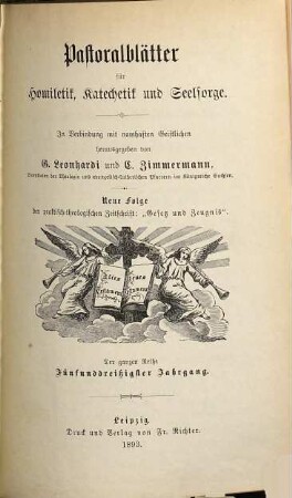 Pastoralblätter für Homiletik, Katechetik und Seelsorge. 35. 1893