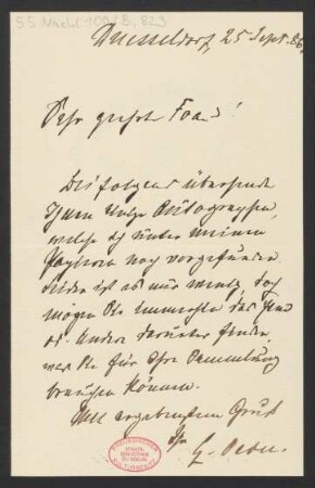 Brief an Unbekannt : 25.09.1886