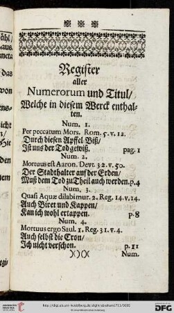 Register aller Numerorum und Titul, welche in diesem Werck enthalten