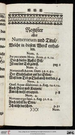 Register aller Numerorum und Titul, welche in diesem Werck enthalten