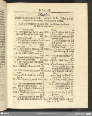Register Dererjenigen Schriftstellen, welche in diesem Ersten Theile expliciret, vindiciret, oder illustriret werden