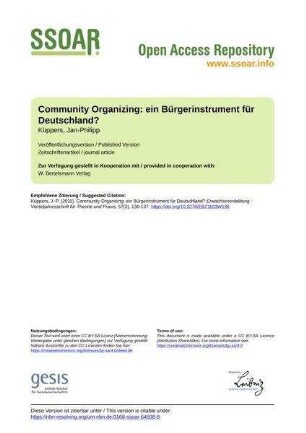 Community Organizing: ein Bürgerinstrument für Deutschland?