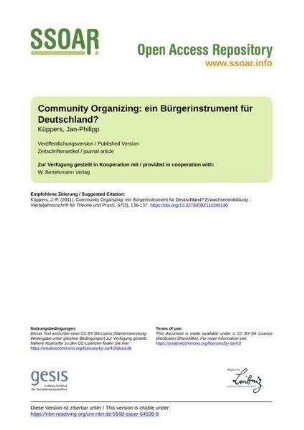 Community Organizing: ein Bürgerinstrument für Deutschland?