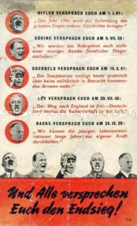 Abwurf-Flugblatt der Alliierten mit Aussprüchen von Nazi-Führern zum Kriegsverlauf