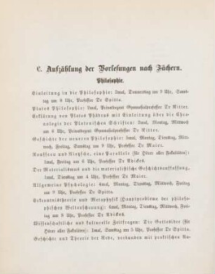 12-36, C. Aufzählung der Vorlesungen nach Fächern