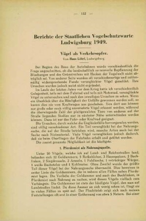 Bericht der Staatlichen Vogelschutzwarte Ludwigsburg 1949