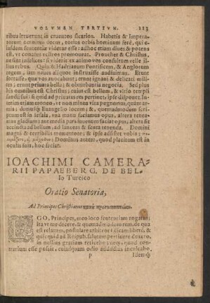 Joachimi Camerarii Papaeberg. De Bello Turcico Oratio Senatoria ...