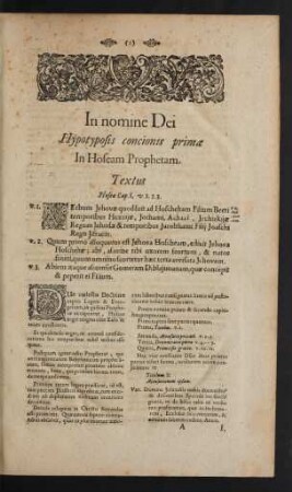 In nomine Dei Hypotyposis concionis primae In Hoseam Prophetam. Textus