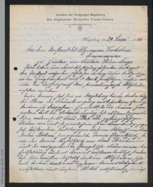 Brief der Ortsgruppe Magdeburg an den Vorstand des ADF