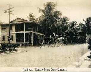 Colón, Panama. Wohnhaussiedlung mit Palmen für die Arbeiter am Panamakanal