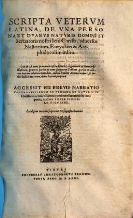 Scripta Veterum Latina, de una persona et duabus naturis Domini et Servatoris nostri Iesu Christi