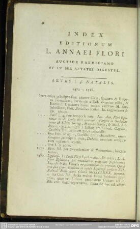 Index Editionum L. Annaei Flori Auctior Fabriciano Et In Sex Aetates Digestus