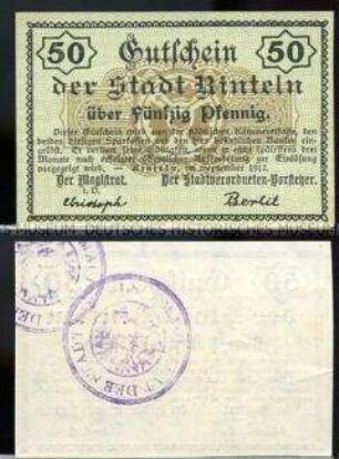 Rinteln, Notgeld, 50 Pfennig