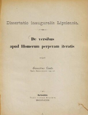 De versibus apud Homerum perperam iteratis