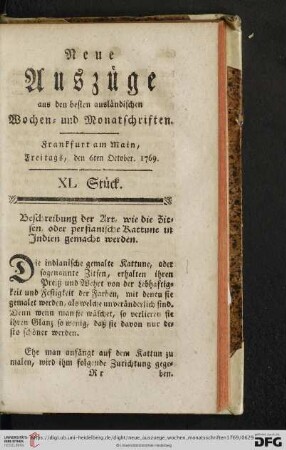 (XL. Stück. Freitags, den 6ten October, 1769 - XLIII. Stück. Freitags, den 27ten October, 1769)