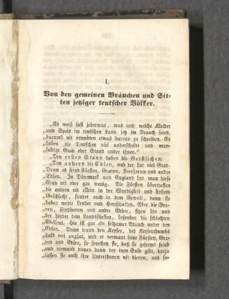 I. Von den gemeinen Bräuchen und Sitten jetziger deutscher Völker.