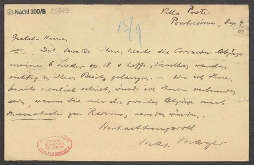 Brief an B. Schott's Söhne : 09.09.1905
