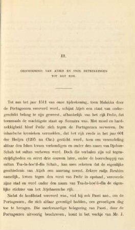 III. Geschiedenis van Atjeh en onze betrekkingen tot dat rijk