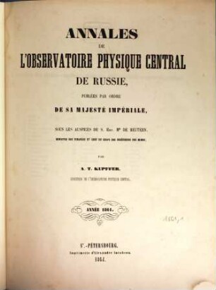Annales de l'Observatoire Physique Central, 1861