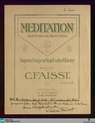 Meditation : für Sopran, Geige u. Orgel oder Klavier