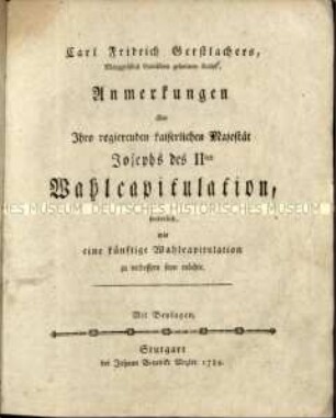 Bericht über die Wahlkapitulation Kaiser Josephs II.