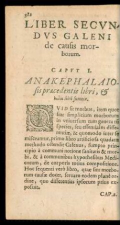 Liber Secundus Galeni de causis morborum.